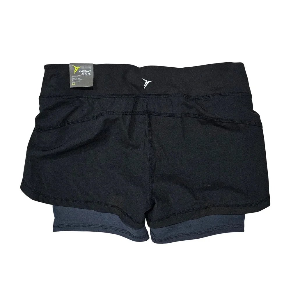 Old Navy Active Women S Black Go-Dry 2-in-1 Running Shorts Athletic Mid-Rise